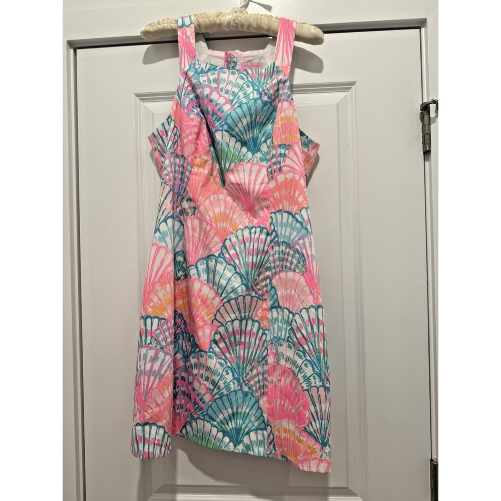 Lilly Pulitzer Simone Shift Dress Sleeveless Sz 8 Bright Seashell Cotton - Picture 2 of 11